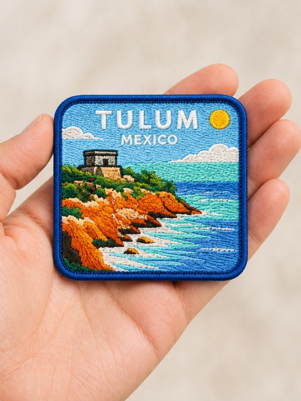 Tulum Mexico Patch Iron On 3 Inch Embroidered Mayan Ruins Beach